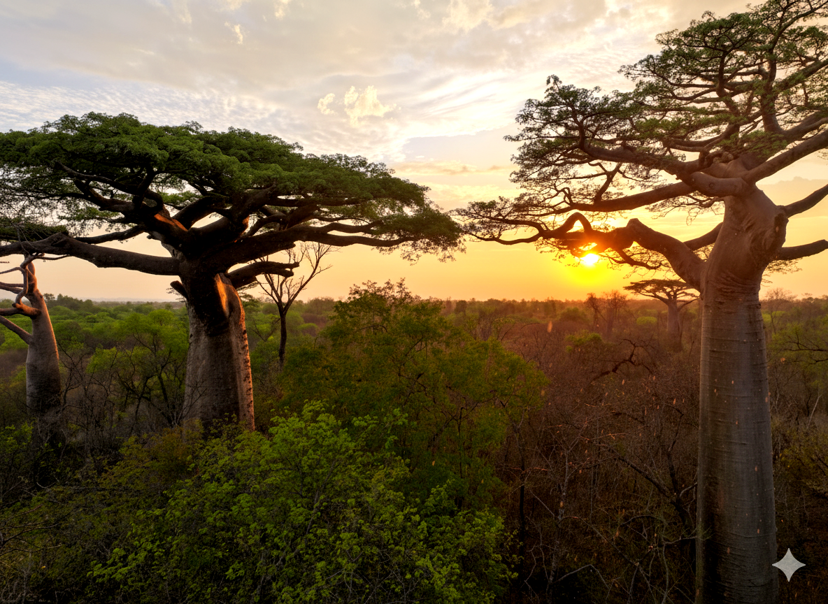Baobabs au soleil couchant